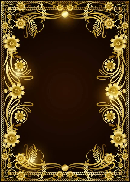 暗い茶色の背景にエレガントで豪華な本物の金のフレームコピーテキストテンプレートのための空白のスペース Eps10ベクトルイラスト — ストックベクタ