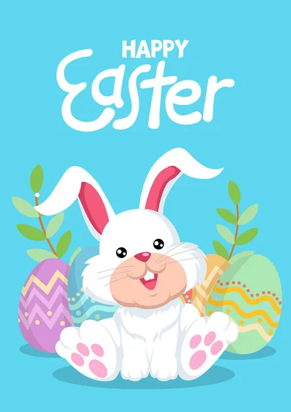 Velikonoční Zajíček Kreslené Vejce Modrém Pozadí Vektorové Ilustrace — Stockový vektor