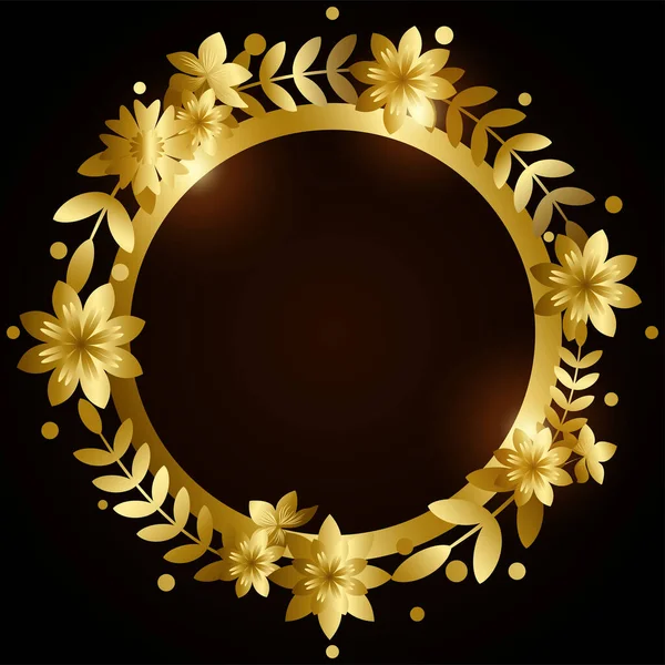 Quadro Círculo Dourado Com Decoração Folhas Ilustração Vetorial — Vetor de Stock