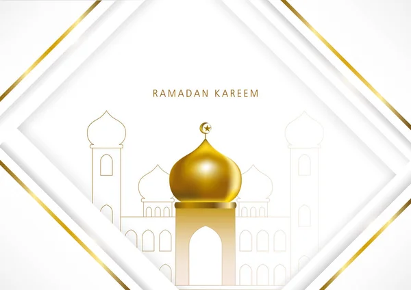 Ramadan Kareem Gratulationskort Modern Vit Ram Med Guld Moské Kupol — Stock vektor