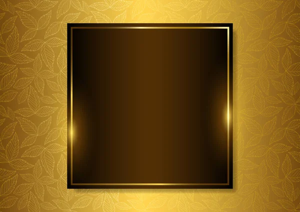 Luxuriöses Goldenes Blättermuster Mit Quadratischem Rahmen Vektorillustration — Stockvektor