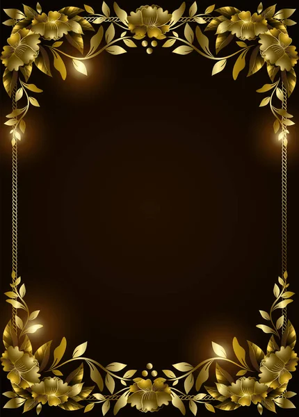 Элегантные Роскошные Резные Цветы Листья Образуют Царственную Золотую Рамку Темно Векторная Графика