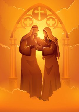 Religion vector illustration series, Holy family on gothic gate decoration clipart