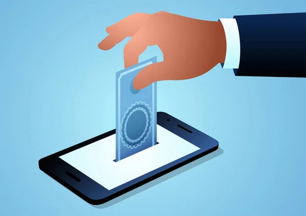 Рука Вклала Гроші Мобільний Телефон Онлайн Пожертвування Інвестиційну Концепцію Векторні — стоковий вектор