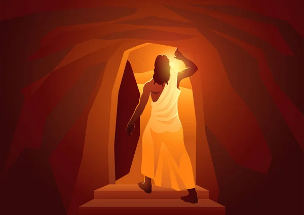 Biblische Vektorillustrationsserien Rückansicht Der Auferstehung Jesu Oder Der Auferstehung Christi — Stockvektor