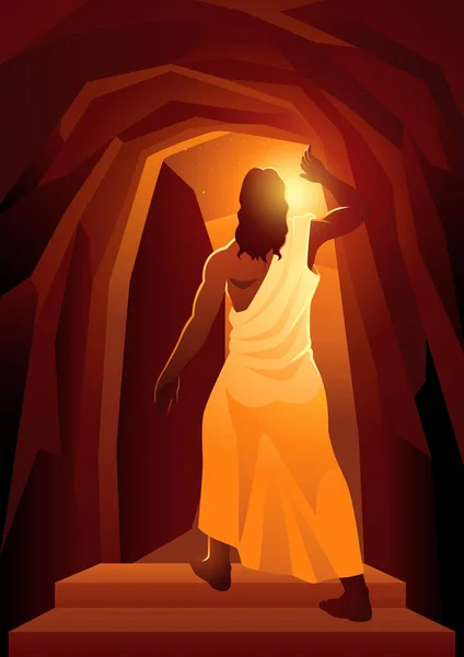 Serie Illustrazioni Vettoriali Bibliche Visione Posteriore Della Risurrezione Gesù Risurrezione — Vettoriale Stock