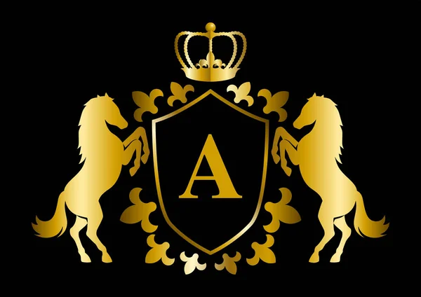 Modelo Emblema Cavalo Real Ouro Luxuoso Ilustração Vetorial — Vetor de Stock