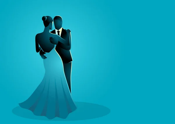 Illustration Vectorielle Couple Dansant Dans Des Tons Bleus — Image vectorielle