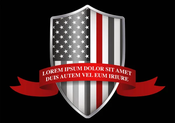 Bandera Línea Roja Delgada Americana Forma Escudo Medieval Decorado Con — Archivo Imágenes Vectoriales