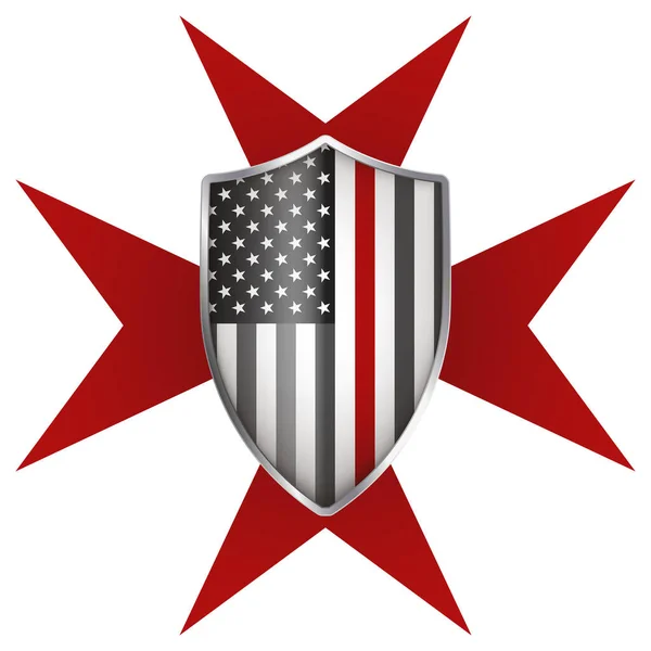 Amerikaanse Dunne Rode Lijn Vlag Vorm Van Een Middeleeuws Schild — Stockvector