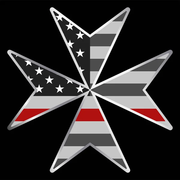 Αμερικανική Λεπτή Κόκκινη Σημαία Γραμμή Μορφή Ενός Σταυρού Maltise Σταυρός — Διανυσματικό Αρχείο