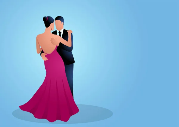 Illustration Vectorielle Couple Dansant Sur Fond Bleu — Image vectorielle