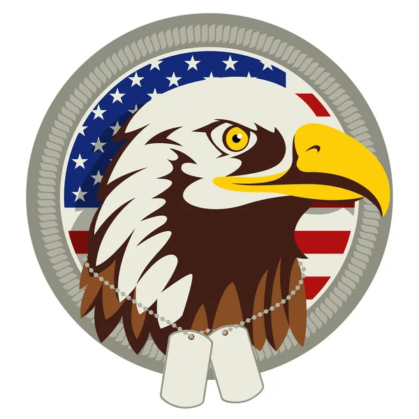 Ilustração Vetorial Cabeça Águia Careca Americana Usando Etiqueta Cachorro Militar — Vetor de Stock