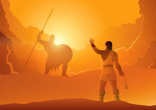 Biblische Vektorillustration Von David Und Goliath Bereit Für Ein Duell — Stockvektor