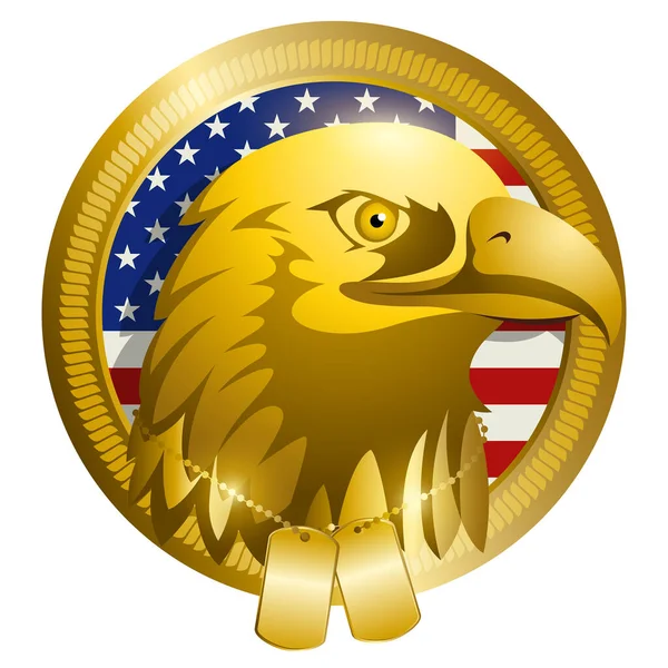 Vector Illustration American Bald Eagle Head Wearing Military Dog Tag — Stock Vector