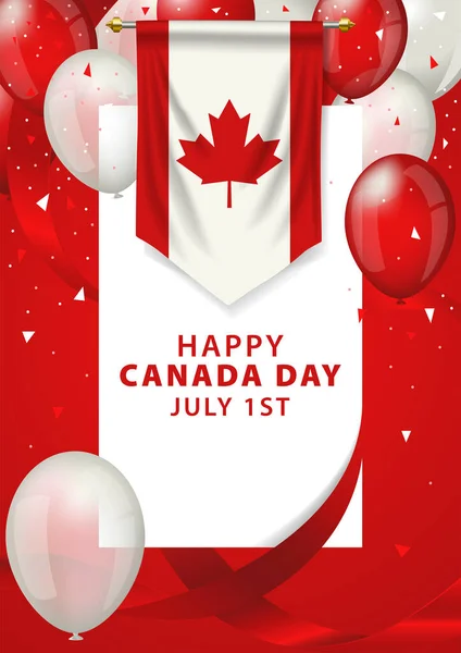 Kanada Bayrağı Kanada Günü Için Kurdele Balonlarla Süslenmiş Flama Vektör — Stok Vektör