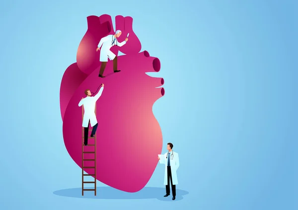 Wektorowa Ilustracja Graficzna Zespołu Lekarzy Diagnozuje Ludzkie Serce Kardiolog Infografika — Wektor stockowy