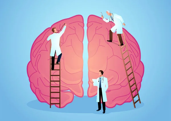 Wektor Graficzny Ilustracja Zespołu Lekarze Zdiagnozować Ludzkiego Mózgu Koncepcja Neurolog — Wektor stockowy