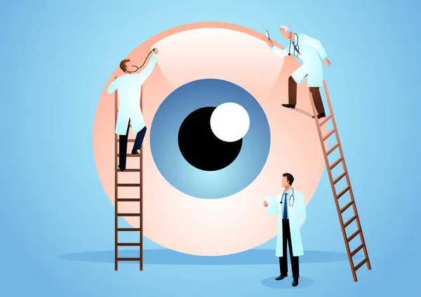 Vector Graphic Illustration Team Doctors Diagnose Human Eye Ophthalmologist Ophthalmology — Stock Vector