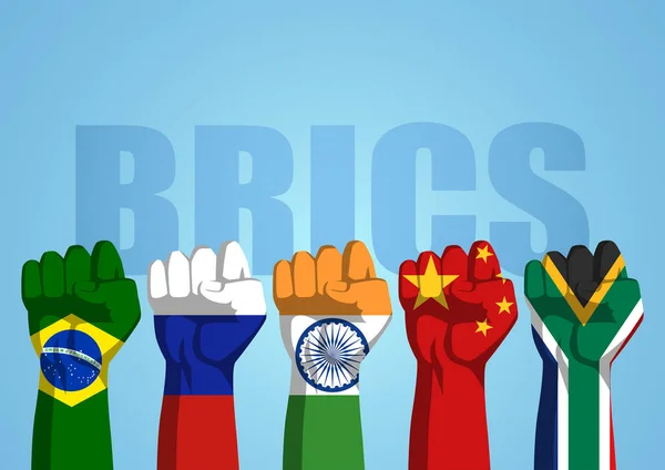 Brics Ülkelerinin Bayraklarıyla Yumrukların Vektör Çizimi — Stok Vektör