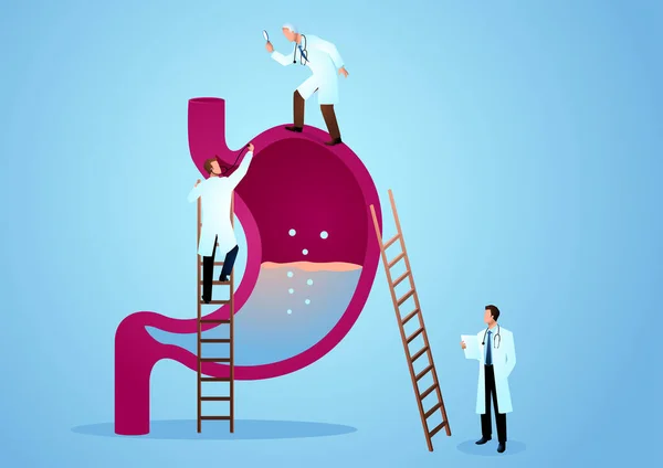 Wektorowa Ilustracja Graficzna Zespołu Lekarzy Diagnozuje Ludzki Żołądek Koncepcja Gastroenterologa — Wektor stockowy
