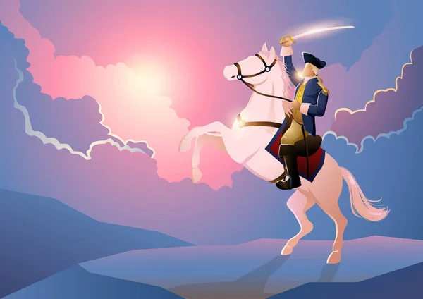 Comandante Rivoluzionario Americano Figura Cavallo Sfondo Drammatico Nuvoloso Illustrazione Vettoriale — Vettoriale Stock