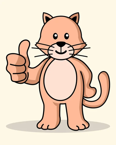 一只可爱的猫竖起大拇指的简单而平坦的漫画 矢量图解 — 图库矢量图片
