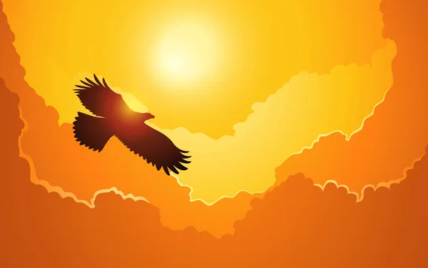 Silueta Águila Volando Sobre Las Nubes Ilustración Vectorial — Vector de stock