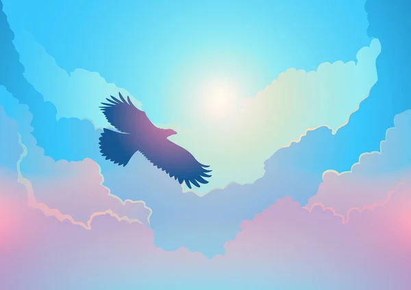 Schöne Silhouette Eines Adlers Der Über Den Wolken Fliegt Vektorillustration — Stockvektor
