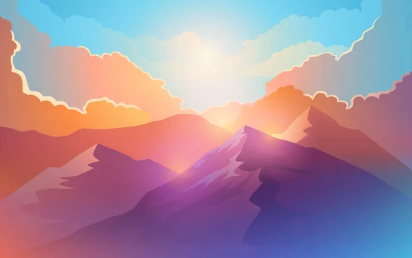 Красивий Краєвид Гір Хмарний Пейзаж Векторні Ілюстрації — стоковий вектор