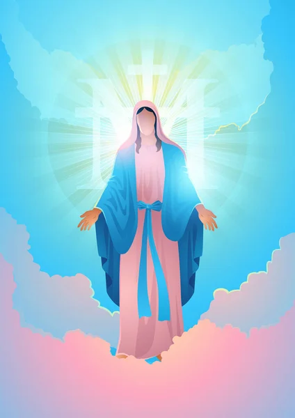 Religie Vector Illustratie Serie Maagd Maria Versierd Met Marian Cross — Stockvector
