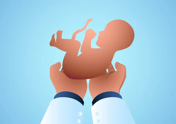 Ilustrações Vetoriais Médico Mão Segurando Feto Parto Obstetra Conceito Aborto — Vetor de Stock