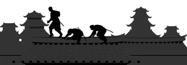 Векторная Иллюстрация Ниндзя Прокрадываются Крышу Выполнить Секретную Миссию — стоковый вектор