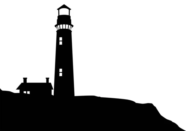 Bir Deniz Fenerinin Siyah Beyaz Silueti Vektör Çizimi — Stok Vektör