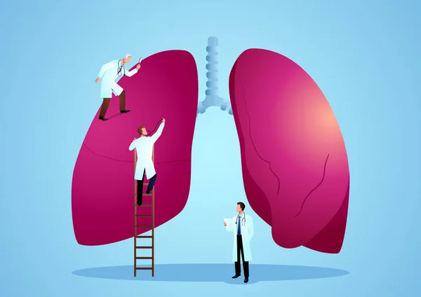 医師のチームのベクトルグラフィックイラストは 人間の肺を診断します — ストックベクタ