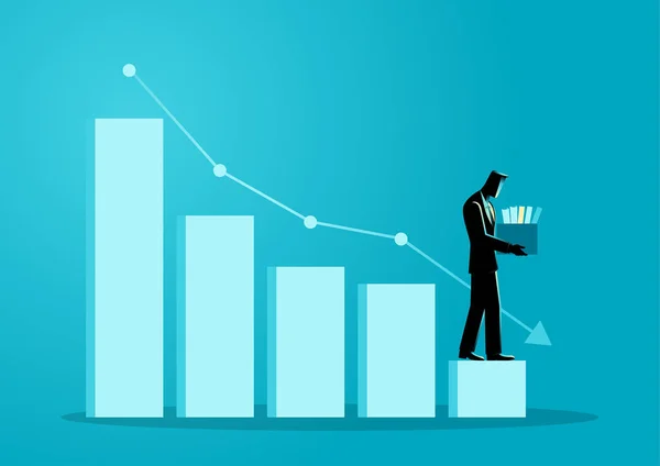 Business Concept Illustration Businessman Descending Decreasing Chart Getting Layoff Bankruptcy — Stock Vector
