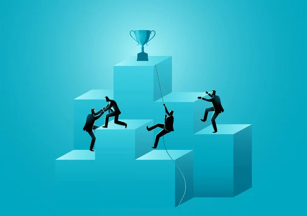 Деловые Люди Пытающиеся Подняться Карьерной Лестнице Трофеем Конкуренция Продвижение Бизнес — стоковый вектор