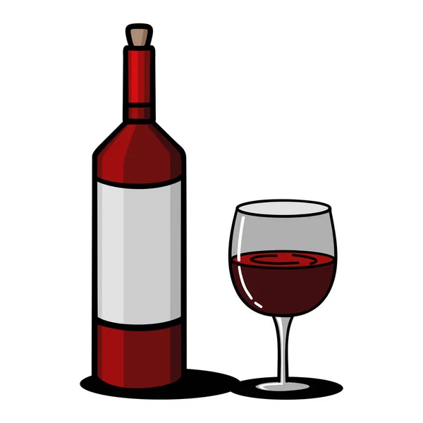 Doodle Konst Vin Flaska Och Glas Kontur Vektor Illustration Isolerad — Stock vektor