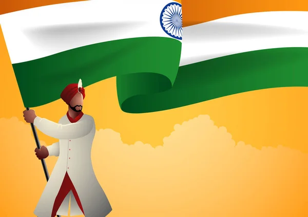 Традиционный Индийский Флаг Носитель Празднования Дня Независимости Гордостью День Независимости — стоковый вектор