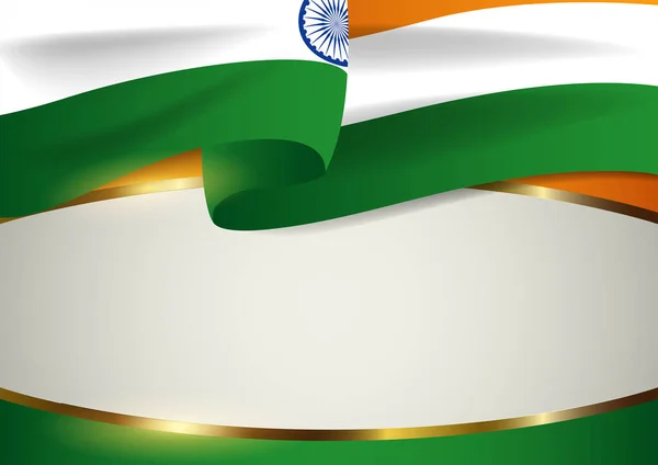 Hindistan Nişanları Dekoratif Altın Çerçeve Bağımsızlık Anma Günü Tebrik Kartı — Stok Vektör