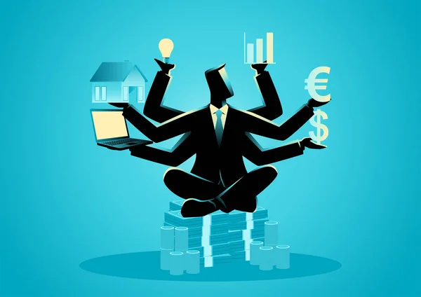 Business Concept Illustration Businessman Multiple Hands Holding Financial Symbols Financial Stock Vector