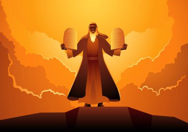 Biblical figure illustration series,  Moses and the Ten Commandments, vector illustration clipart