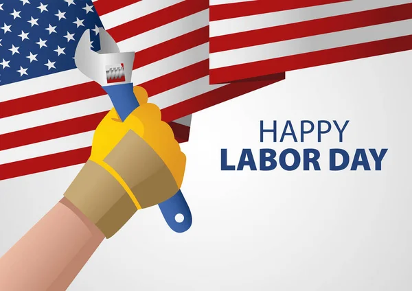 Kézfogás Egy Csavarkulcs Amerikai Zászló Labor Day Poszter Vagy Üdvözlőkártya — Stock Vector
