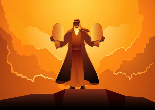 Biblijna Seria Ilustracji Postaci Mojżesz Dziesięć Przykazań Ilustracja Wektora — Wektor stockowy