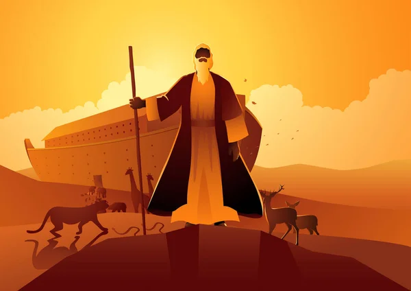 Figura Bíblica Vector Serie Ilustración Noé Arca Antes Del Gran — Vector de stock