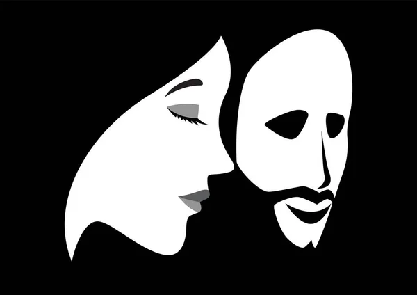 男性マスク トランスジェンダーや性転換 非バイナリ概念を持つ女性の顔の黒と白のベクトル図 — ストックベクタ