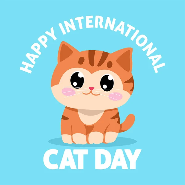 国际猫日可爱猫卡通画简图 — 图库矢量图片