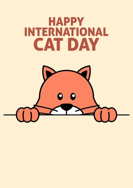 国际猫日 一只猫从墙后偷窥的滑稽漫画 病媒图解 — 图库矢量图片