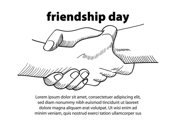 两只手紧紧相握的简单线条艺术 友谊日 矢量插画 — 图库矢量图片