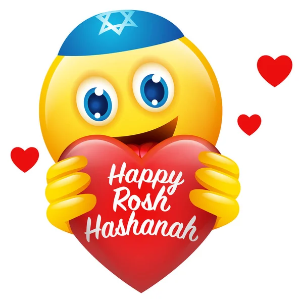 Niedliches Jüdisches Emoticon Mit Herz Symbol Und Text Happy Rosh — Stockvektor